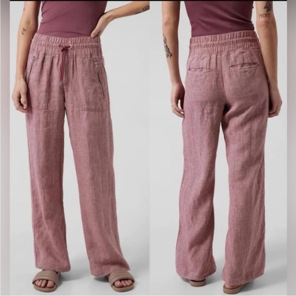 Athleta Wide-Leg Linen Blend Pants in Dusty Rose